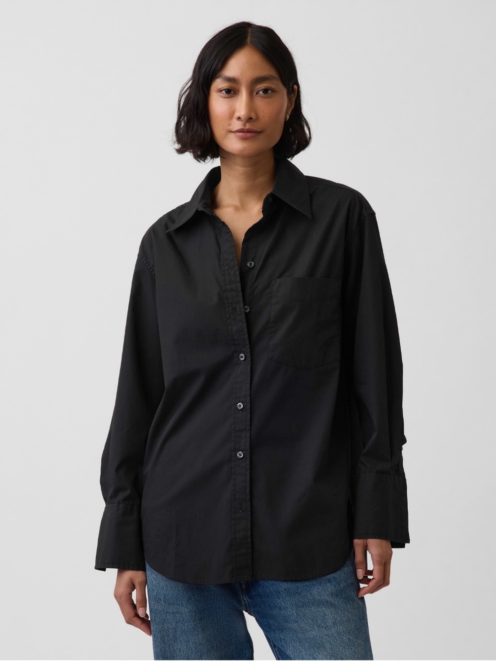 GAP Women's NWT "The Big Shirt" Black Button Down 100% Cotton Oversized Fit